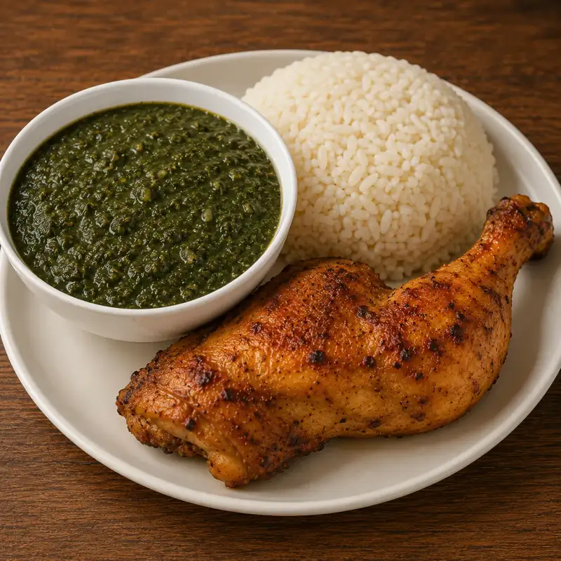 ملوخية + رز + فراخ