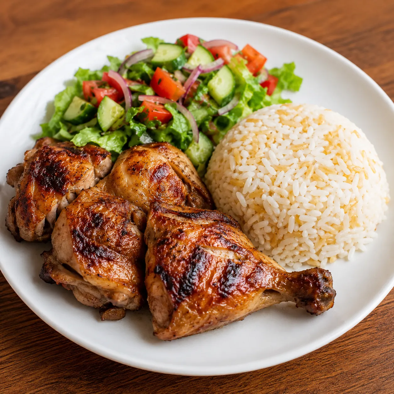 فراخ مشوية + أرز بسمتي + سلطة