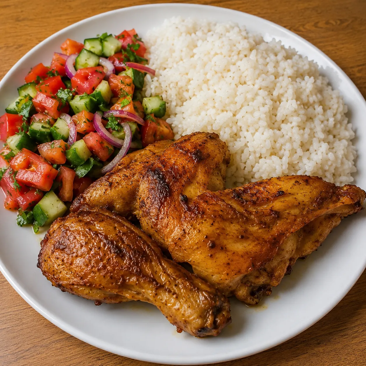 فراخ محمرة + رز + سلطة
