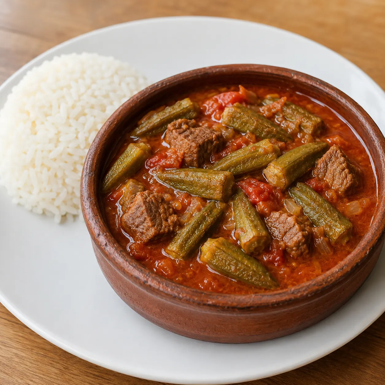 طاجن بامية باللحمة + رز