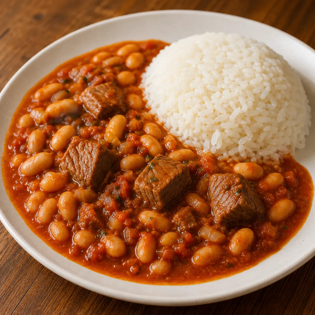 فاصوليا بيضا + رز + لحمة
