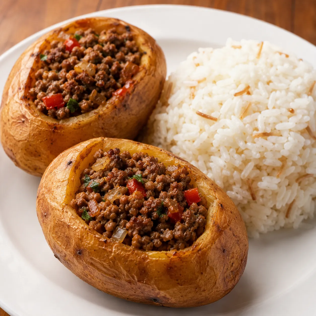 بطاطس محشية لحمة + رز
