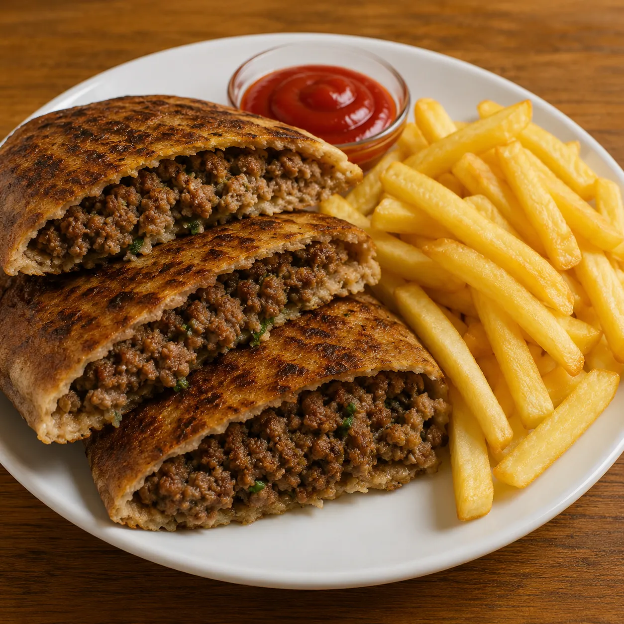 حواوشي + بطاطس + كاتشب
