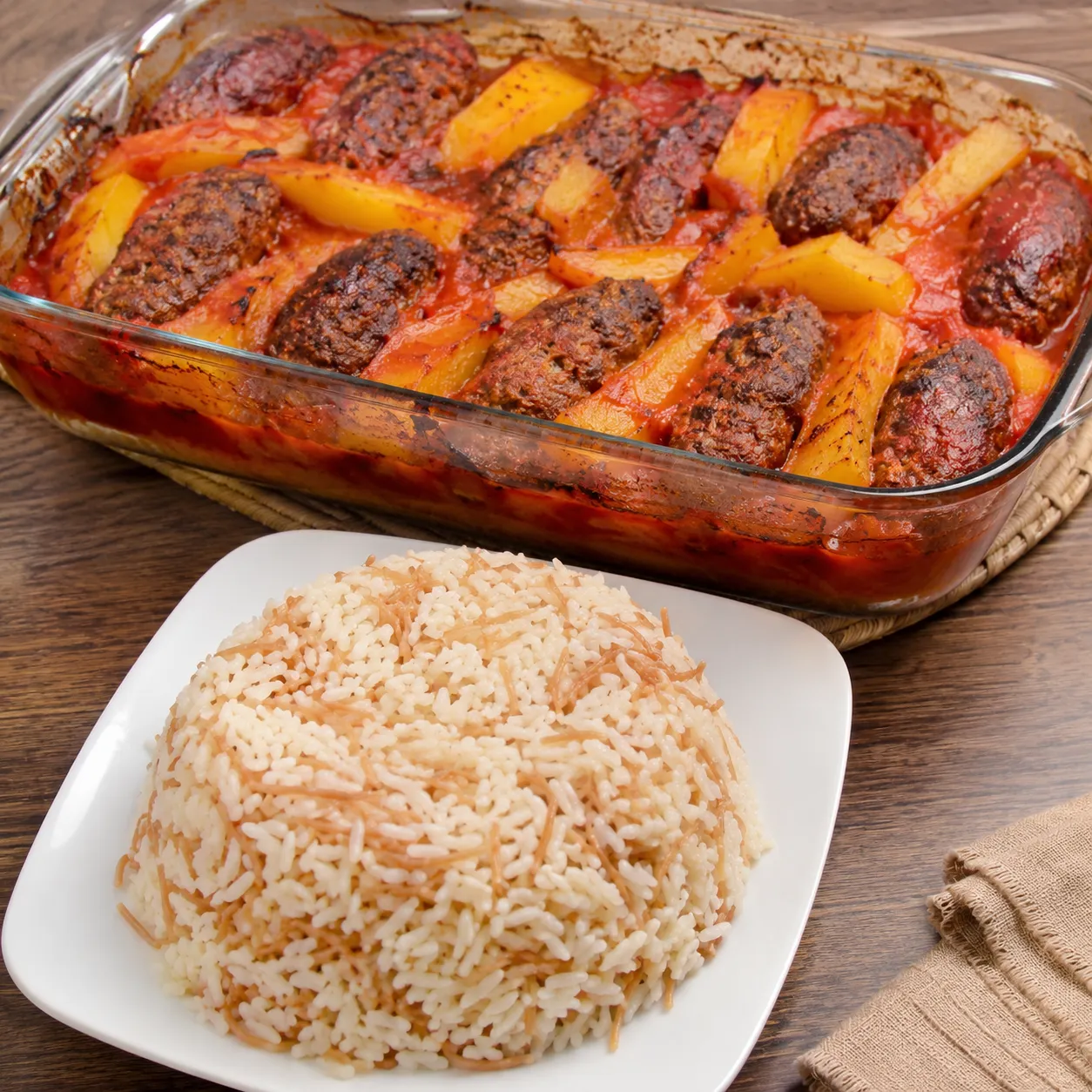 كفتة صينية بالبطاطس + رز