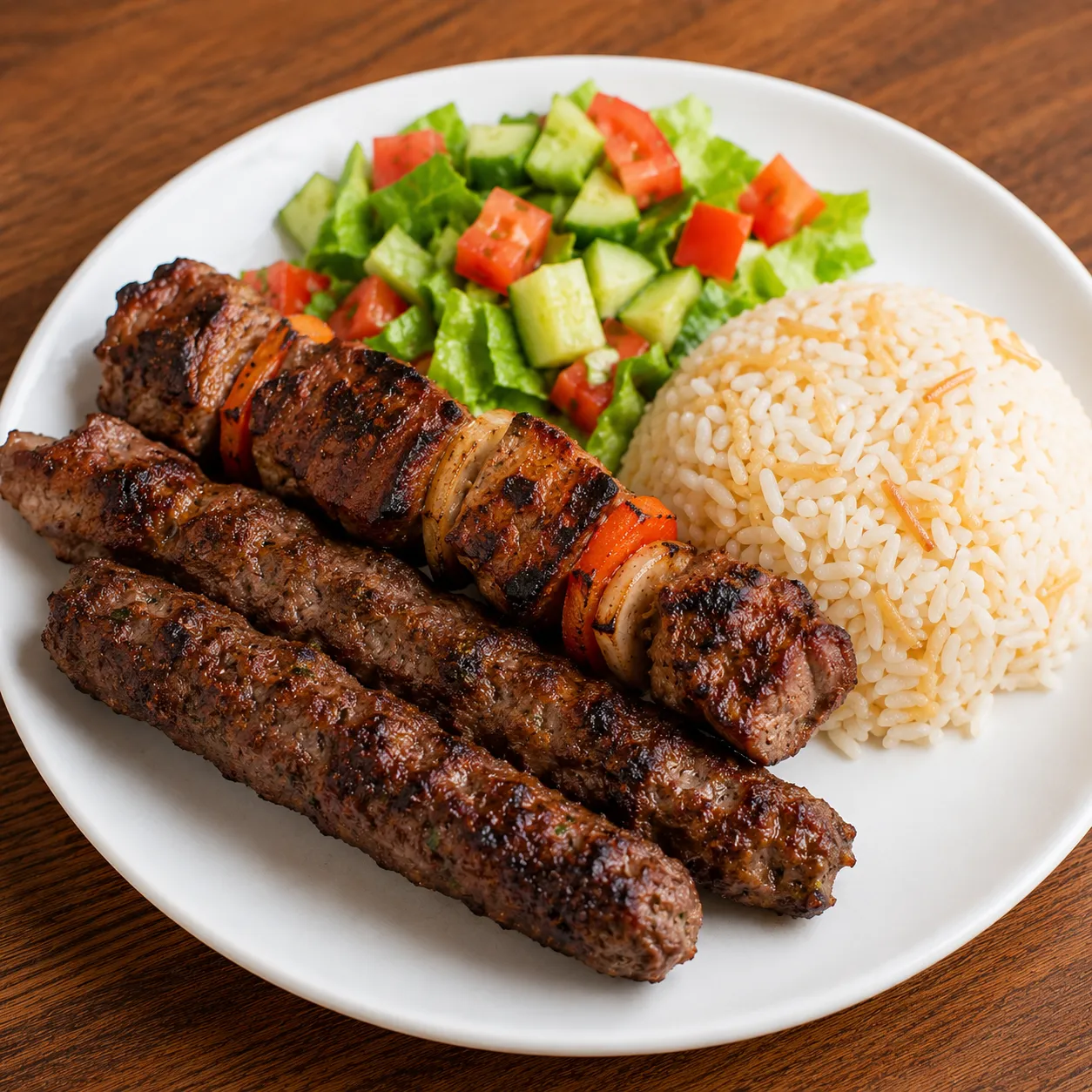 كباب وكفتة + رز + سلطة