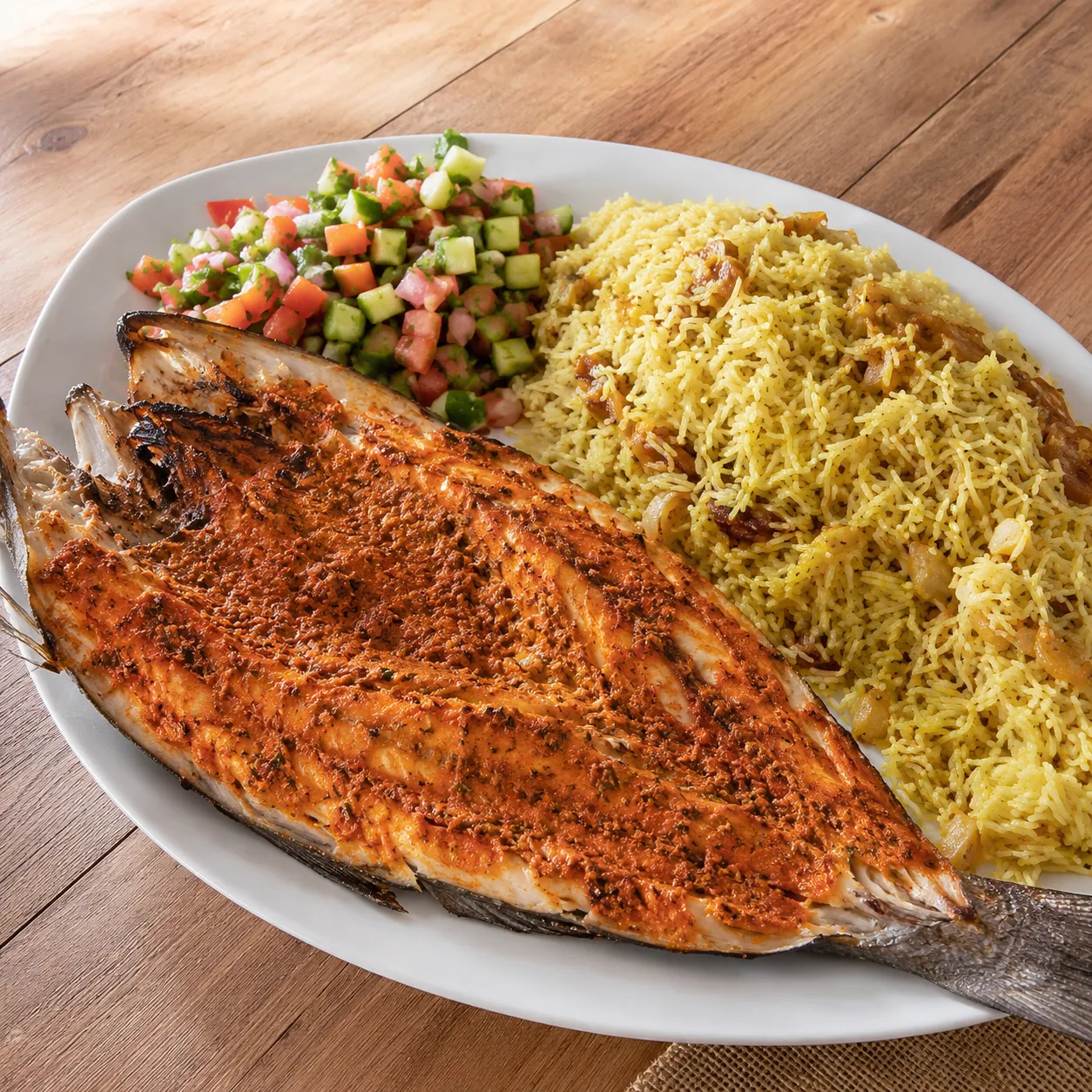 سمك بوري مشوي + رز صيادية