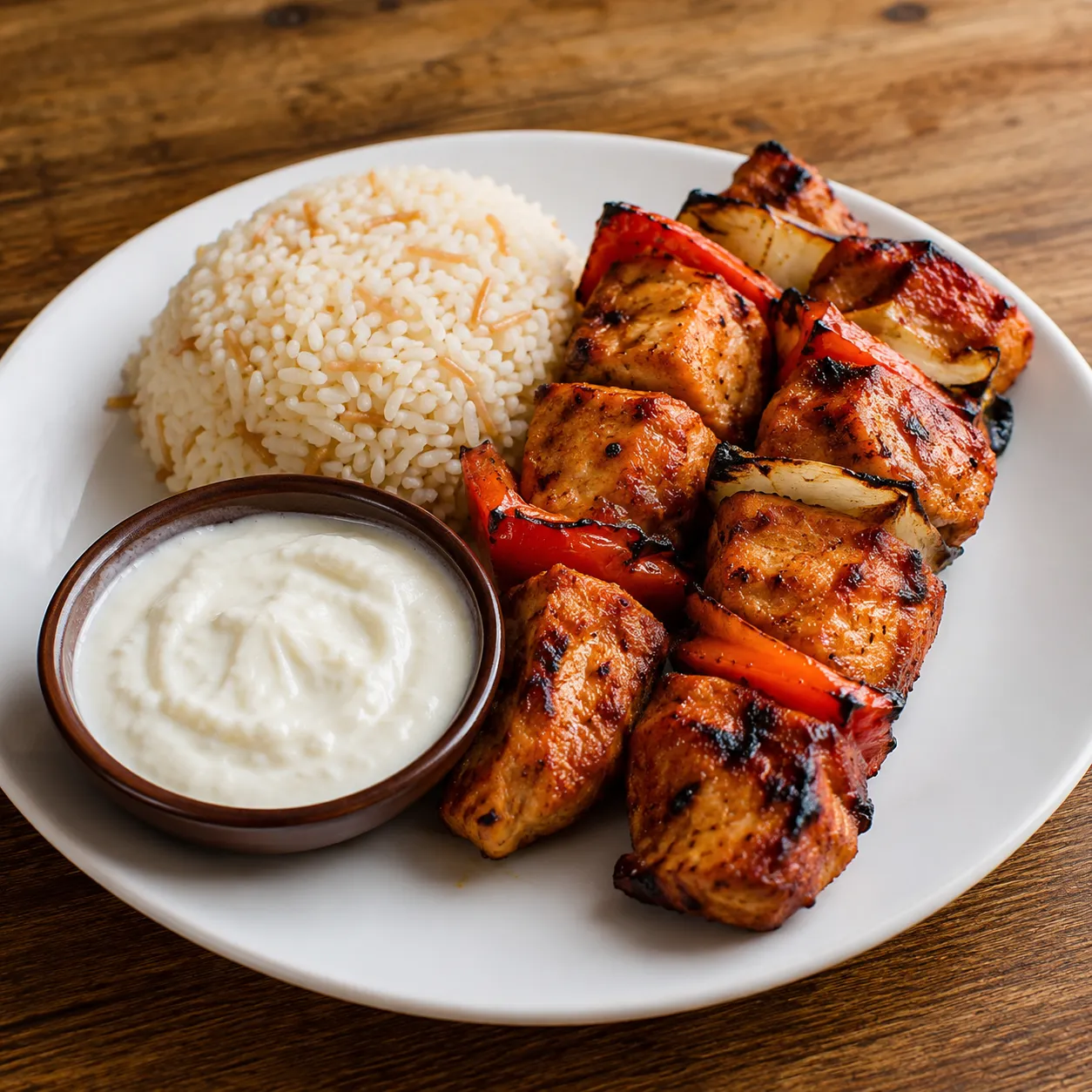 شيش طاووق + رز + ثومية