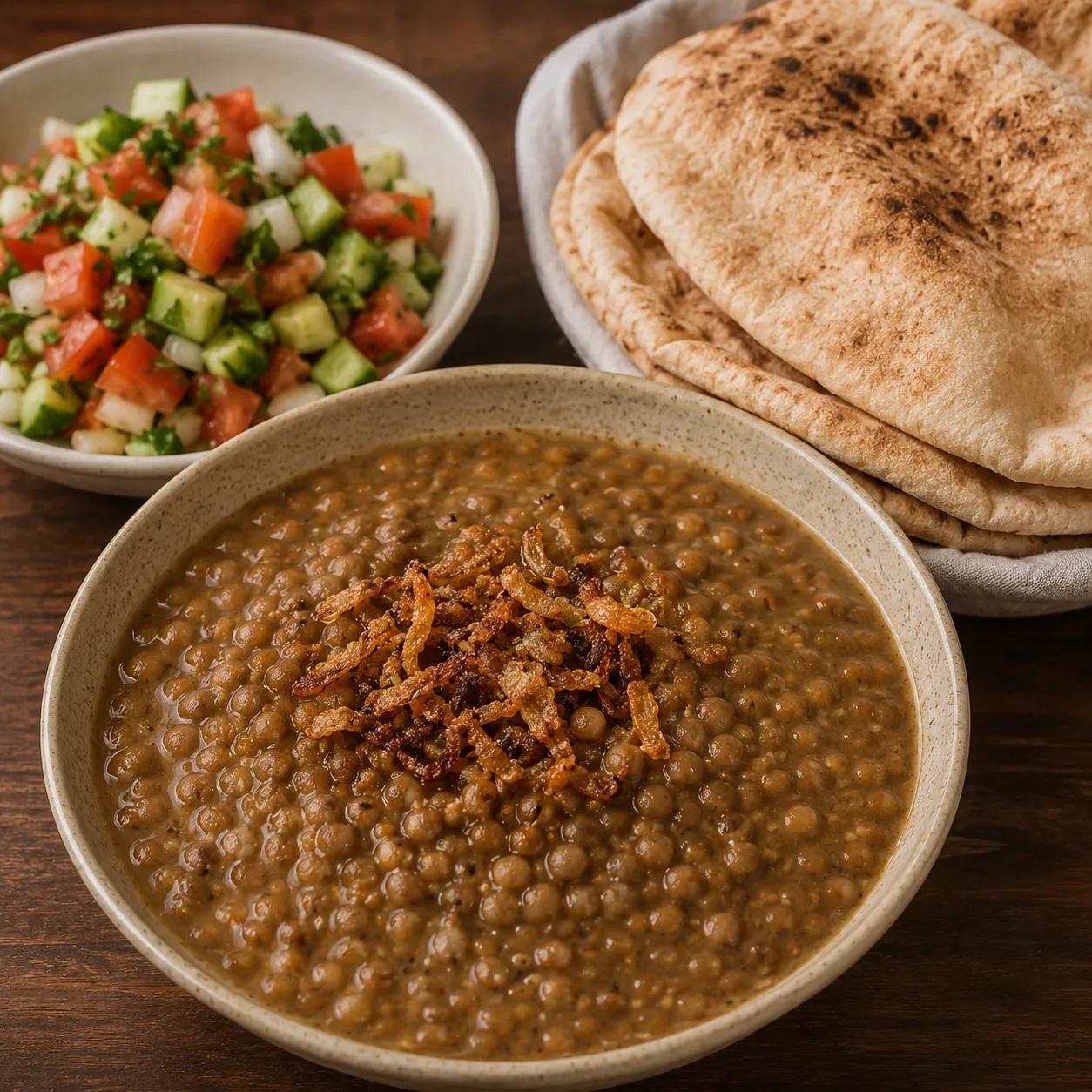 عدس + عيش بلدي + سلطة