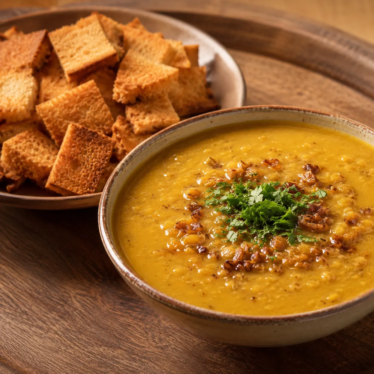 شوربة عدس + عيش محمص